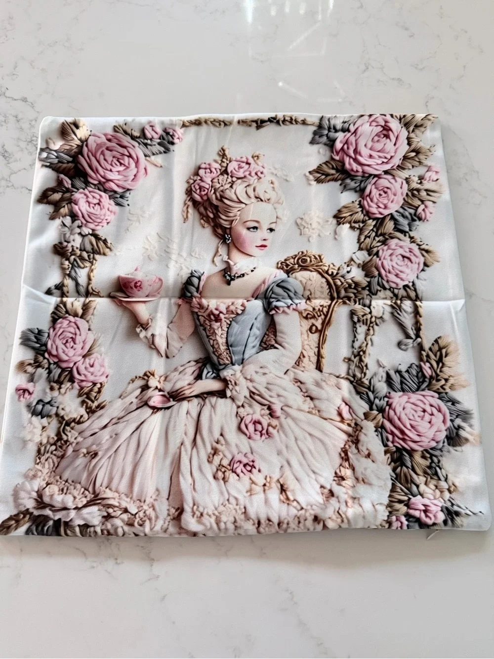 Vintage Rococo Lady Decorative Pillow Cover in Pink and Cream 18*18